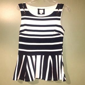 Anthropologie Postage Stamp Black White striped Peplum Tank medium